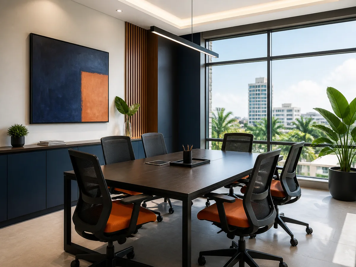 Mesa y sillas en sala de reunión corporativa